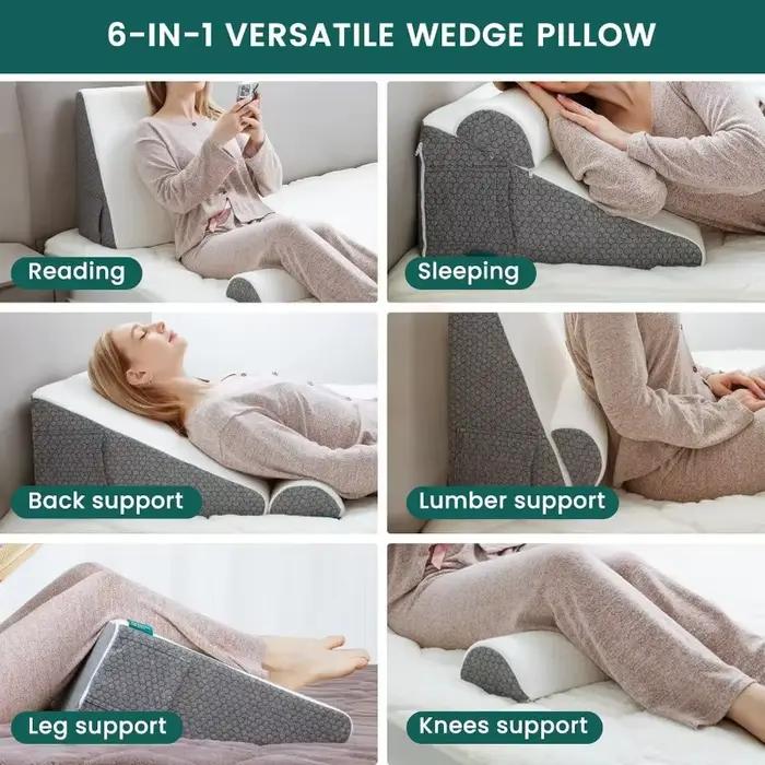 Coussin de lit triangulaire en mousse à mémoire de forme pour dormir, mousse à mémoire de forme haute densité, tissu respirant, housse amovible et lavable