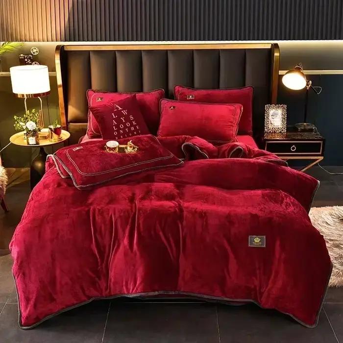 Ensemble de housse de couette en velours de lait haut de gamme avec drap de lit et taies d'oreiller