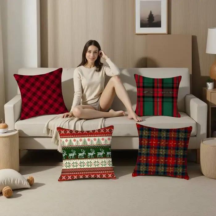 Taie d'oreiller à carreaux de noël