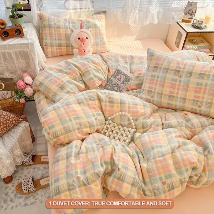 Ensemble de housse de couette à carreaux avec 2 taies d'oreiller