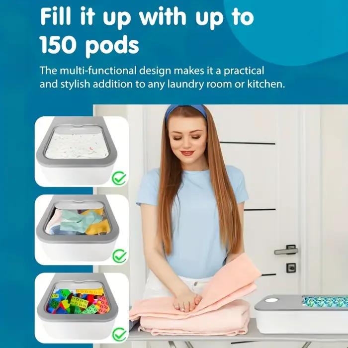 Récipient à dosettes à linge avec couvercle coulissant