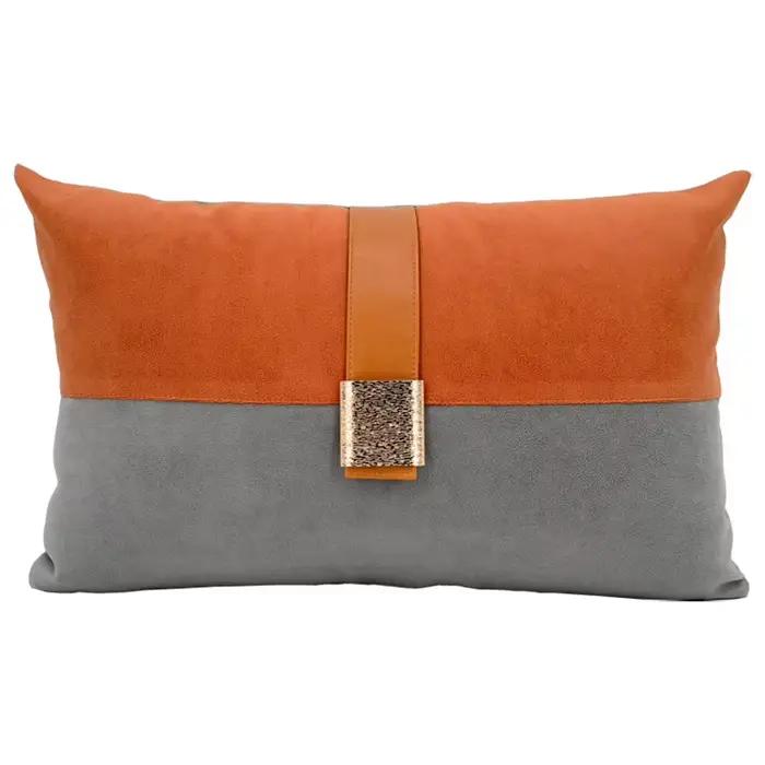 Juste de coussin en patchwork avec boucle dorée, taie d'oreiller, canapé, marron, crème, orange, gris, clair, luxe, vêtements