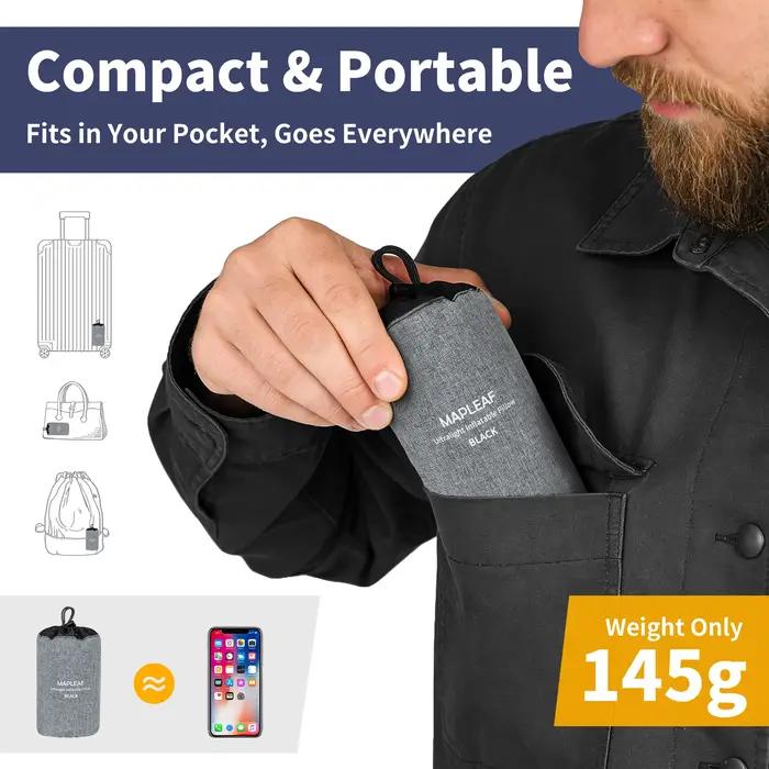 Oreiller de camping gonflable MAPLEAF, compact, portable, léger, pour dormir, la randonnée, le bureau, les voyages, les activités de plein air, housse lavable