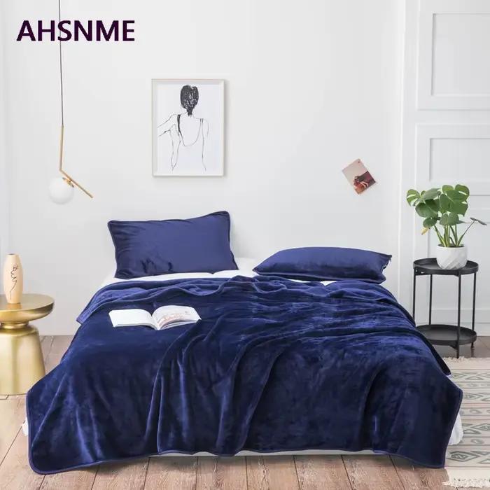 AHSNcloser-Couverture en velours bleu marine pour sites d'optique, couverture en vison solide, jet de canapé doux, multi-taille, haute qualité, lea DstressSunshine