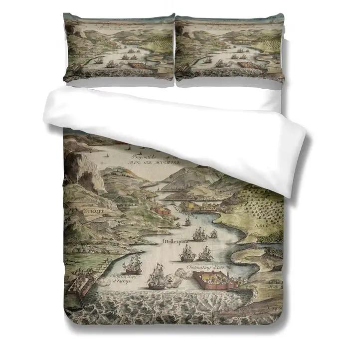 Ensemble de housse de linge de lit carte nautique du monde