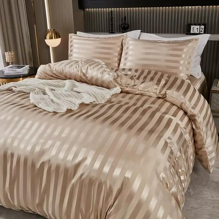 3pcs simple classique satin stripe couette kit
