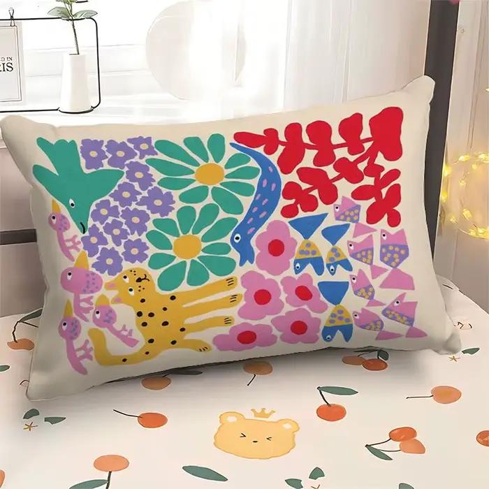 Housse de coussin rectangulaire simple à motifs floraux