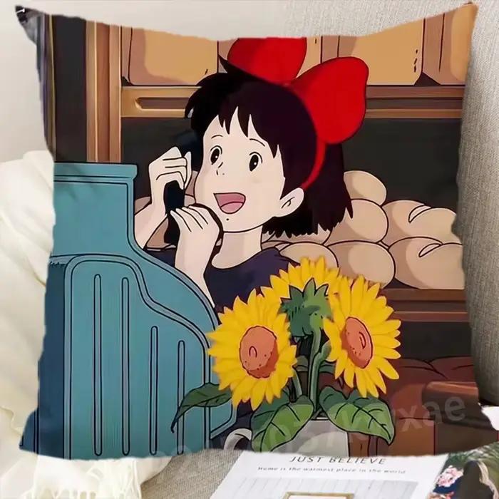 1 pièce Miyazaki Hayao Anime dos taie d'oreiller Kiki et Jiji imprimé Kiki Service de livraison taie d'oreiller décor de chambre seulement couverture