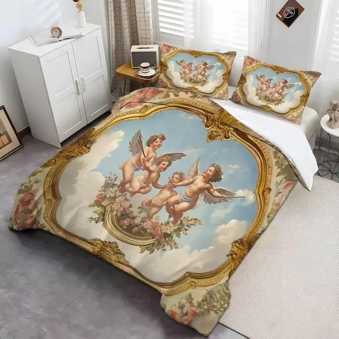 Literie d'art romain Antique rétro Angel, ensembles de literie en microfibre, linge de lit pour enfants pour adolescents et adultes, housse de couette 3 pièces