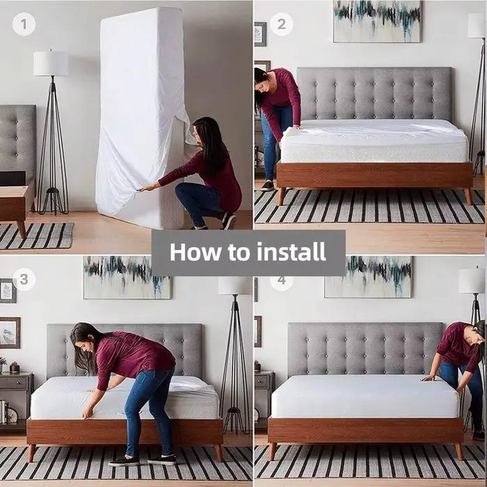 Protecteur de matelas imperméable avec fermeture éclair, housse de matelas douce, respirante et silencieuse, antibactérienne, anti-acariens, Queen/King