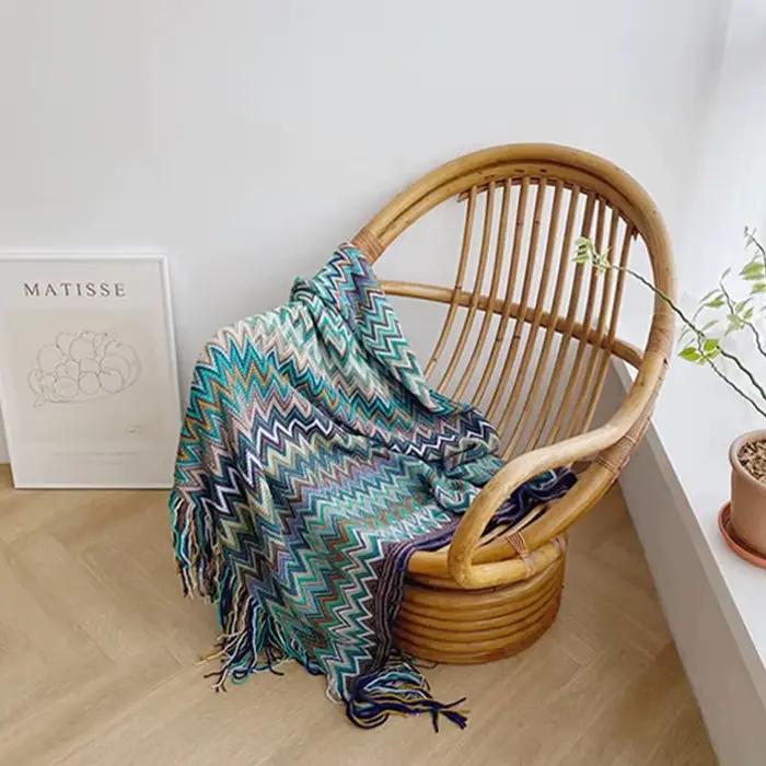 Couverture tricotée géométrique style Boho