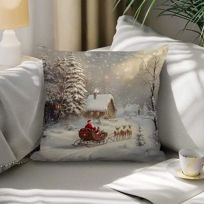 Taie d'oreiller décorative de Village d'hiver de noël 18x18 pouces, taies d'oreiller pour maison, voiture, canapé, 1 pièce/4 pièces