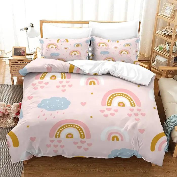 Ensemble de housse de couette double arc-en-ciel pour fille