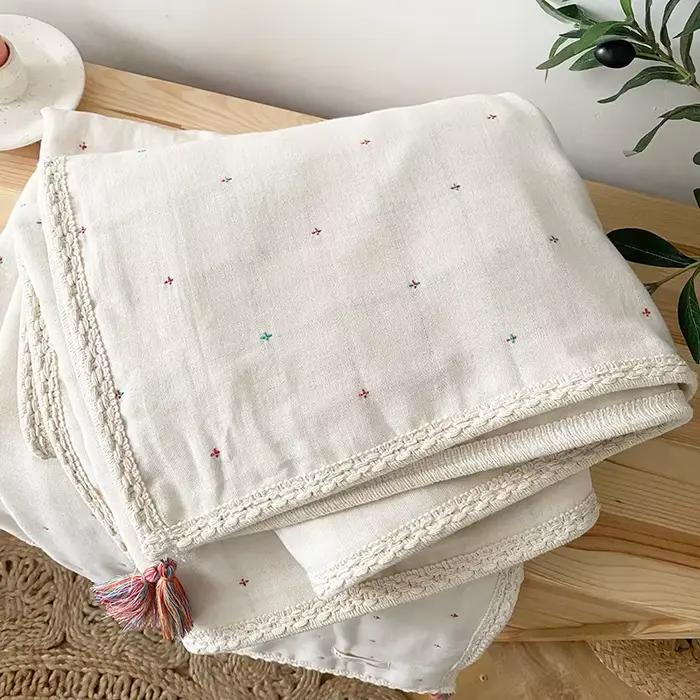 Couverture en Coton Biologique à 6 Couches pour Poussette de Bébé, Literie pour Enfant, Accessoires pour Nouveau-Né, Style Bohème, illant de Lit