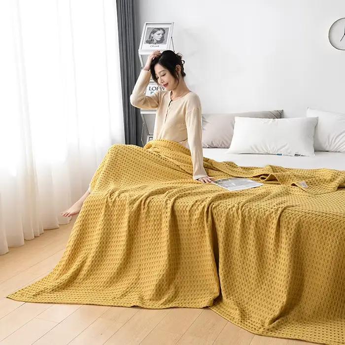 2025 printemps nouveau 100% coton Style japonais gaufré tricoté Stich couverture couleur unie serviette couvert canapé couvertures pour lits mantas