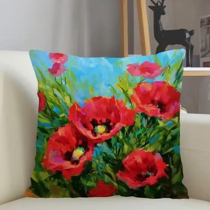 Taie d'oreiller carrée coquelicot personnalisée