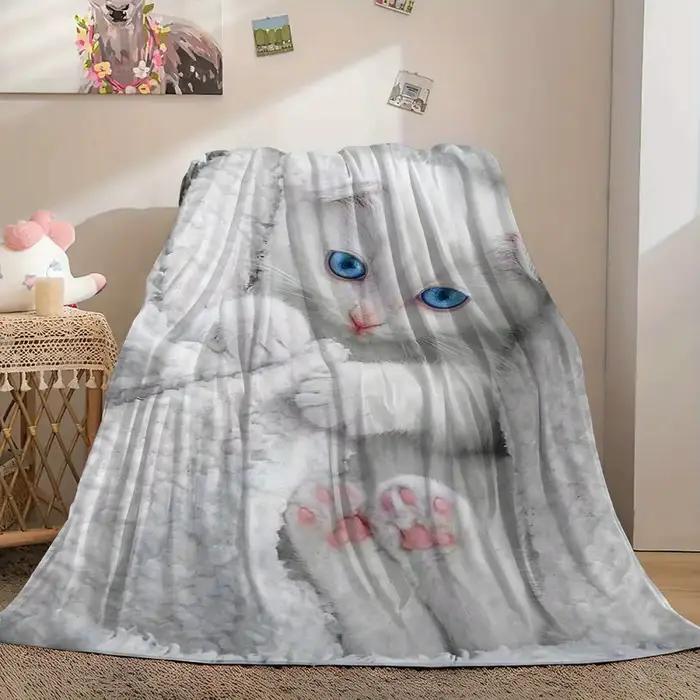 Couverture en glouton imprimée chat mignon pour enfants et étudiants, couvertures de famille d'amour, canapé à la maison, couvertures de pause déjeuner, cadeaux de sieste