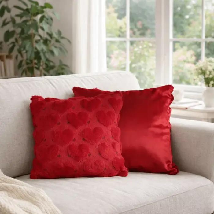 Housse de coussin en peluche en forme de cœur