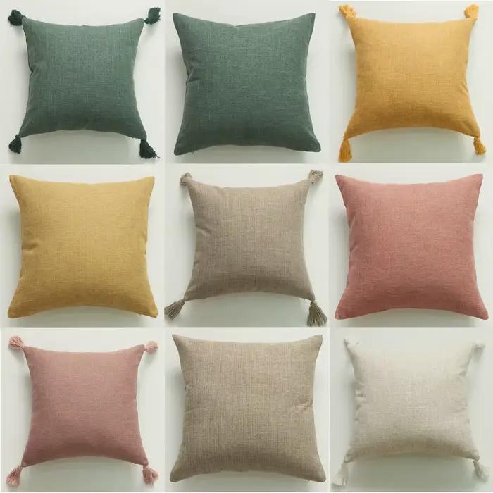 Juste de coussin en lin jaune
