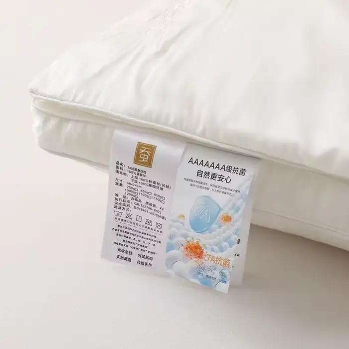 Oreiller en soie 100% Fiber Lyocell 7A, broderie antibactérienne, oreiller de cou doux et soyeux pour hôtel, oreiller de literie blanc et gris