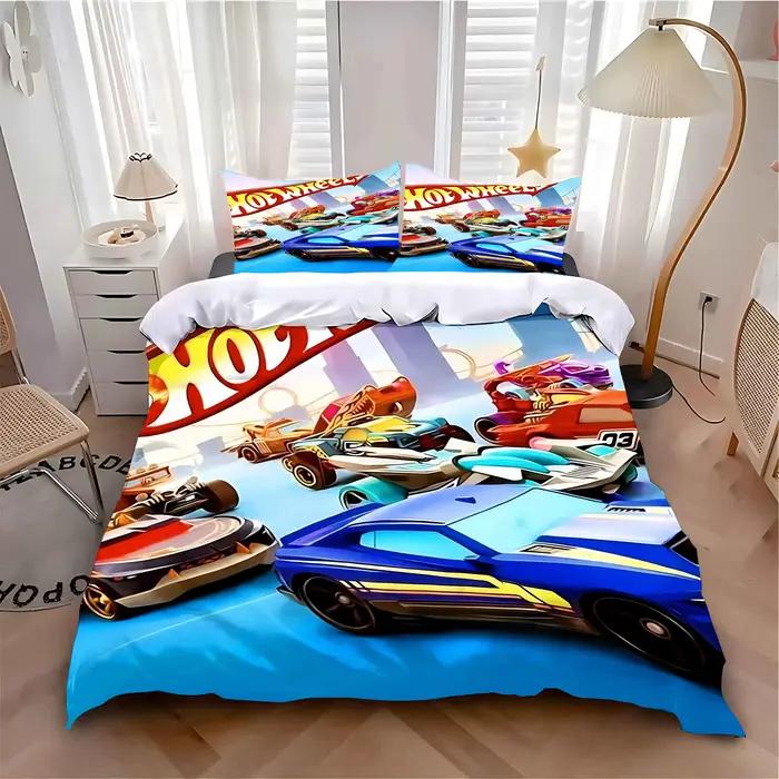 Housse de couette et taie d'oreiller, ensemble de literie pour adulte, garçon et fille, décoration de chambre à coucher, cadeau pour enfants, simple, Double, grande taille, voitures à roulettes