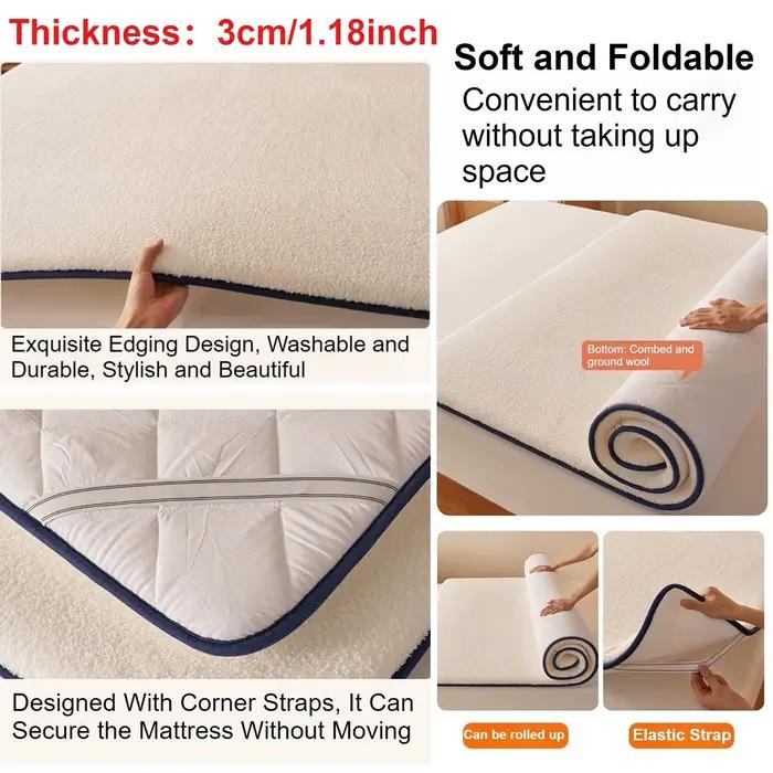Surmatelas épais et chaud avec housse matelassée et remplissage, prêt pour l'hiver, pour lits simples/doubles, convient aux ressorts en boîte/matelas ajusté, 1 pièce