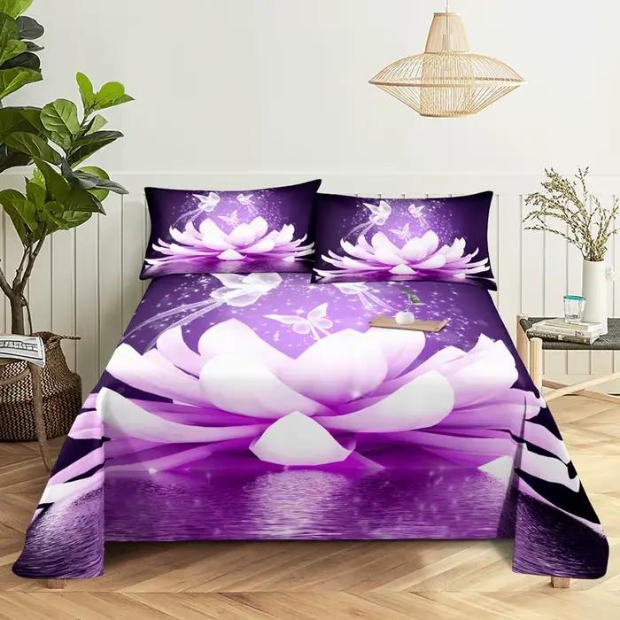 Parure de lit violette, drap de lit, taie d'oreiller, Queen, King Size, Lanvender Butteryfly, pour chambre à coucher, douce, Double, simple ou Double