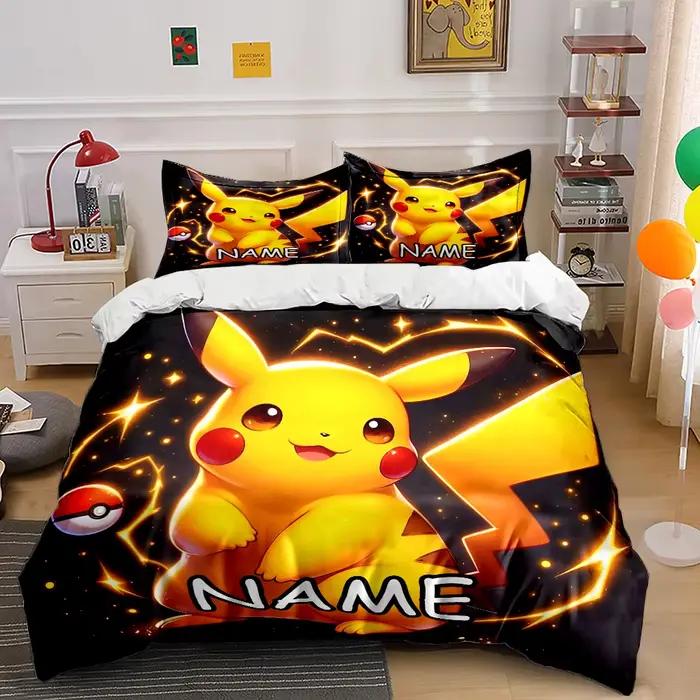 Ensemble de literie imprimé Pokemon Pikachu avec nom personnalisé