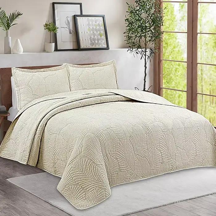 Housse de lit de couleur unie, textile de maison trois pièces matelassé en coton, literie américaine simple en coton lavé