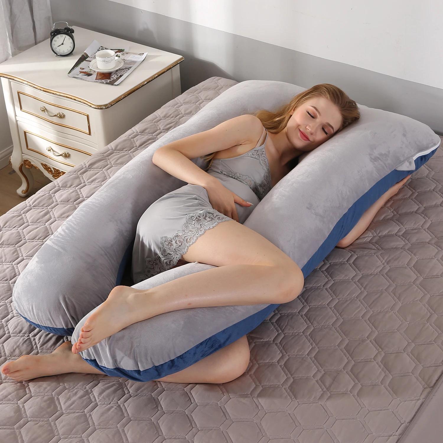 Coussin de maternité gris bleu 120x70cm - Coussin de grossesse en peluche douce pour dormir, soutien