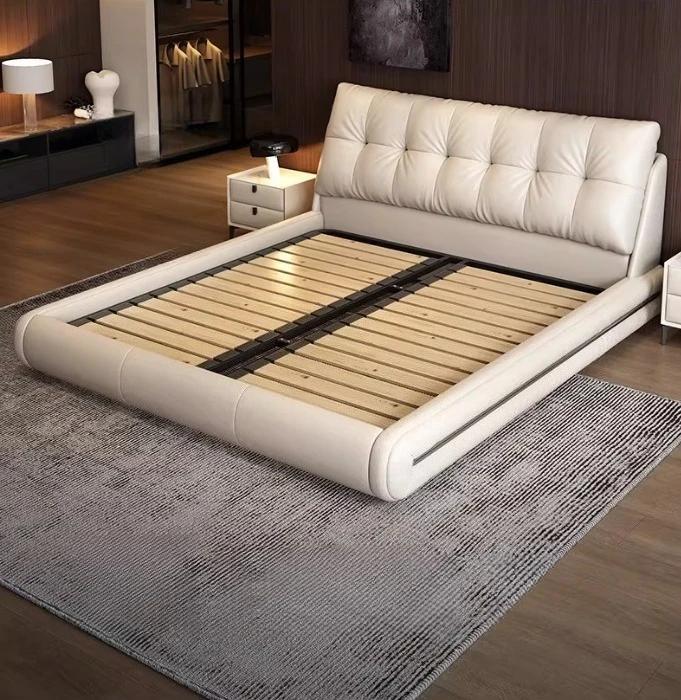 Lit de chambre à coucher moderne en cuir blanc taille Queen, 180x200cm, Cama De Lujo Para Dormitorio