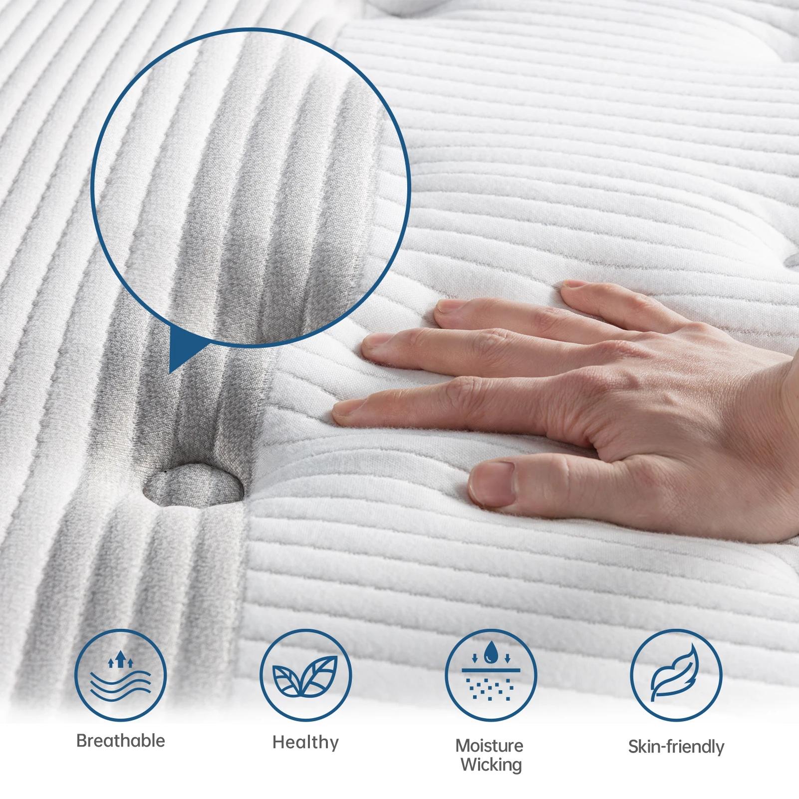Matelas hybride en mousse à mémoire de forme avec poche, matelas Queen Size, Lechepus, moyen optimis