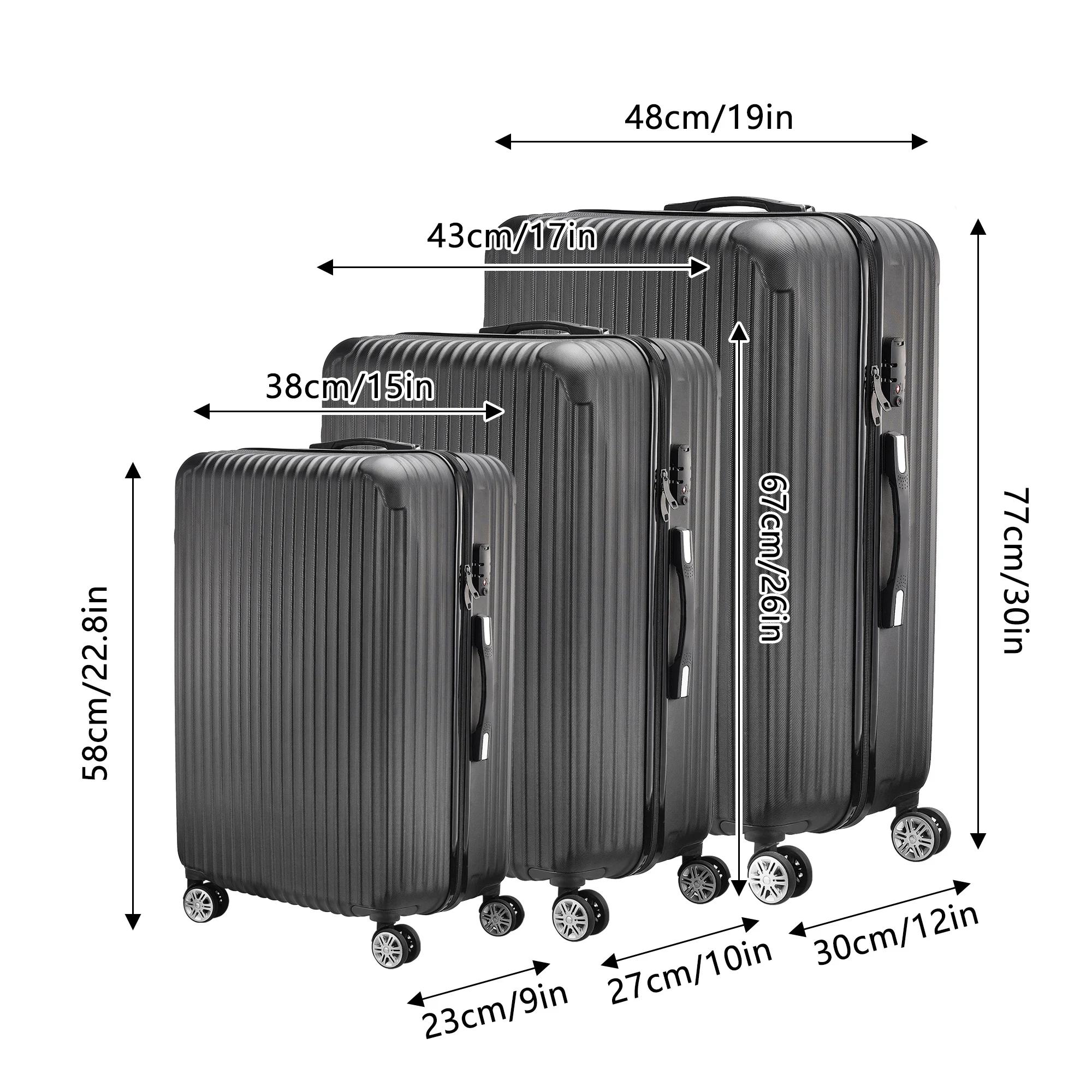 Valise de voyage Rosahqnda, ensemble de 3, valise rigide, valise à roulettes, serrure à combinaison 