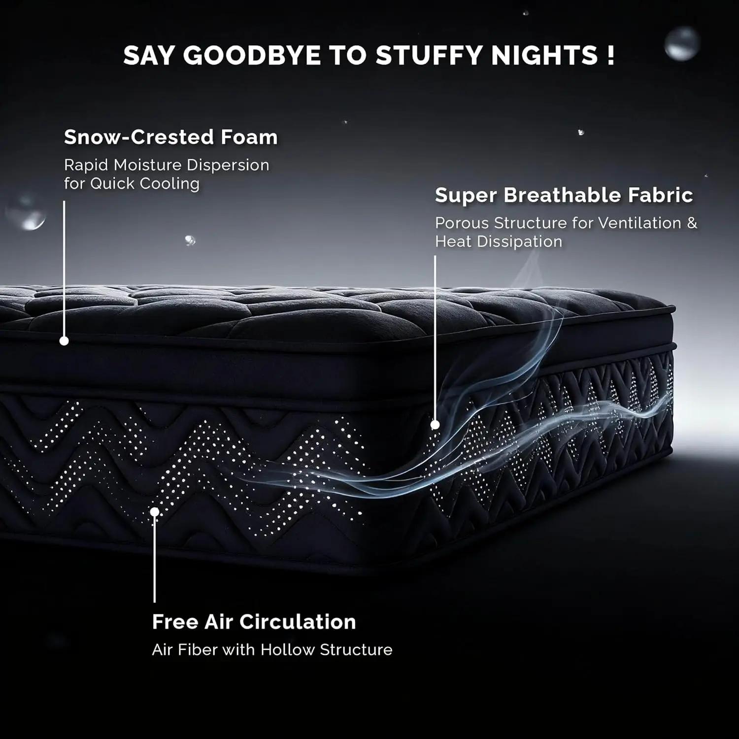 Matelas pleine grandeur de 12 pouces avec ressorts ensachés, isolation des mouvements et soulagement