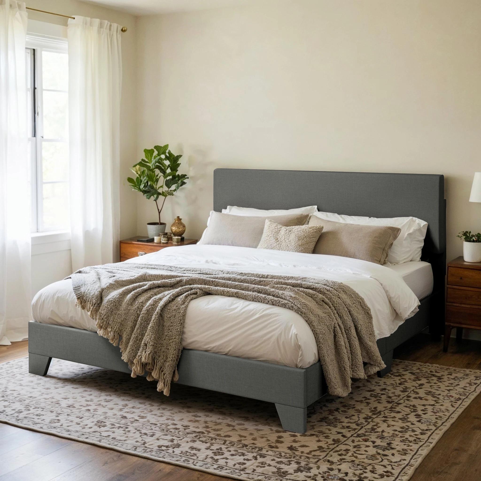 Cadre de lit en tissu de lin doux avec planche de sauna réglable, structure de soutien de bain, sans