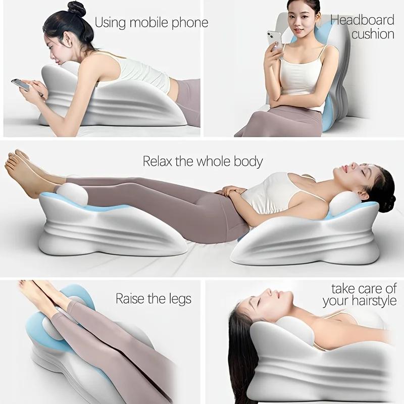 Oreiller inclinable multifonctionnel, oreiller ergonomique en forme de cale, soutien lombaire doux avec massage du dos, housse amovible et lavable