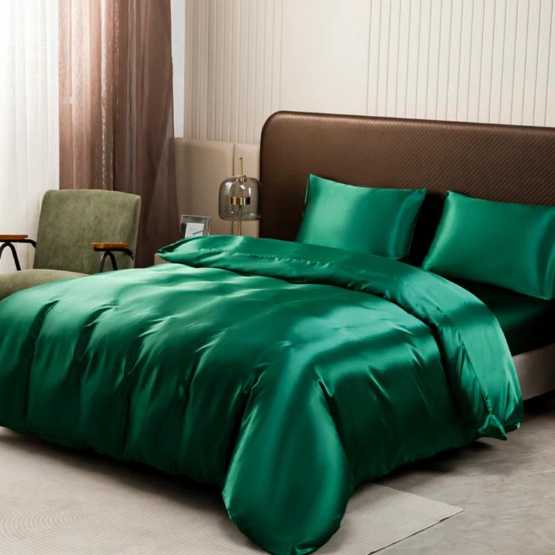 Ensemble de housse de couette en Satin de couleur unie, housse de couette et taies d'oreiller, ensemble de literie luxueux avec Rich Sheen, entretien facile, sans plis