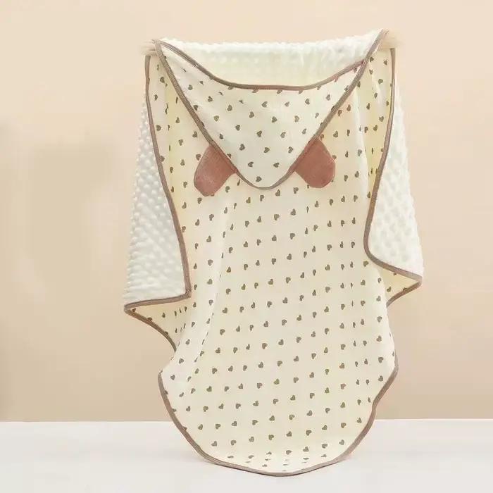 Couverture bébé avec chapeau infantile mignon imprimé couverture douce confortable bébé cadeau pour