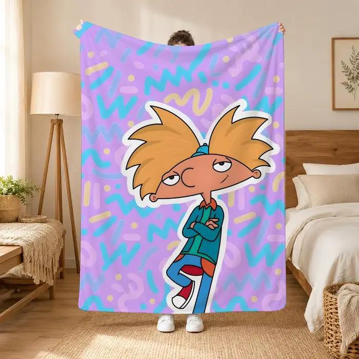 Couverture en flanelle Hey Arnold Cartoon Throw 240g, adaptée aux canapés, lits, bureaux, couverture