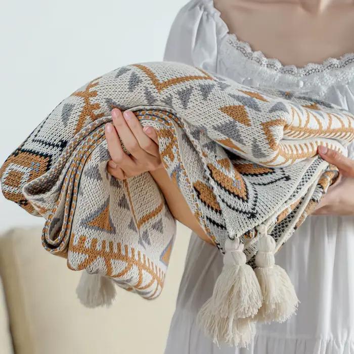 Couverture à franges Boho pour canapé-lit et salon