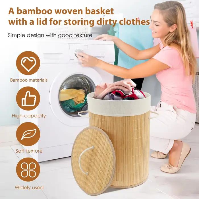 Panier à linge en bambou avec couvercle pour ranger les vêtements sales