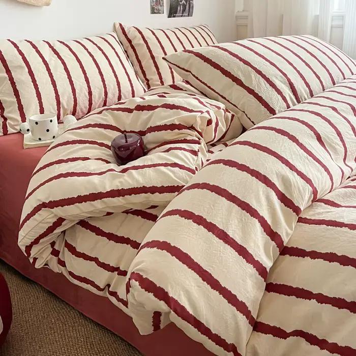 Ensemble de housse de couette en microfibre imprimée rayée