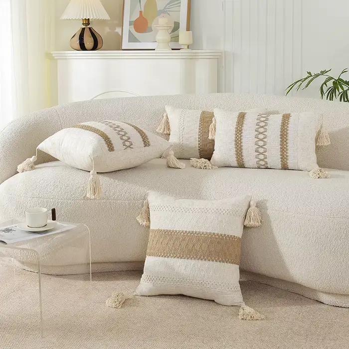 Housse de coussin en Patchwork géométrique, taie d'oreiller brodée de campagne pour canapé-lit, décoration de chaise de voiture, oreiller de ferme Boho