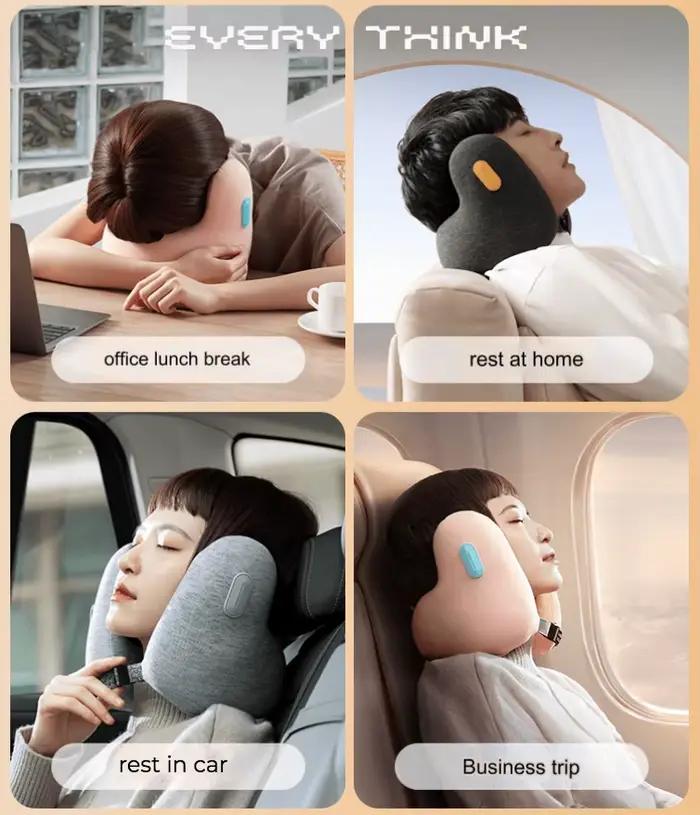 Oreiller de voyage en mousse à mémoire de forme pour avion avec cache-oreilles antibruit, oreiller cervical de voyage, soutien du cou à 360 ° pour avions, voitures, bureau