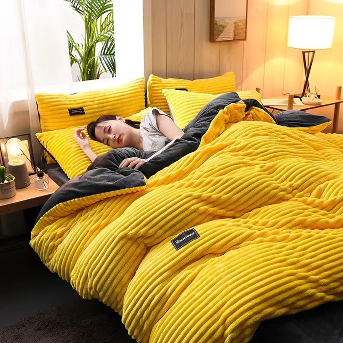 Parure de lit 3 pièces chaude pour l'hiver, housse de couette double, très épaisse en polaire corail, avec taies d'oreiller, pour lit King, Twin ou Queen
