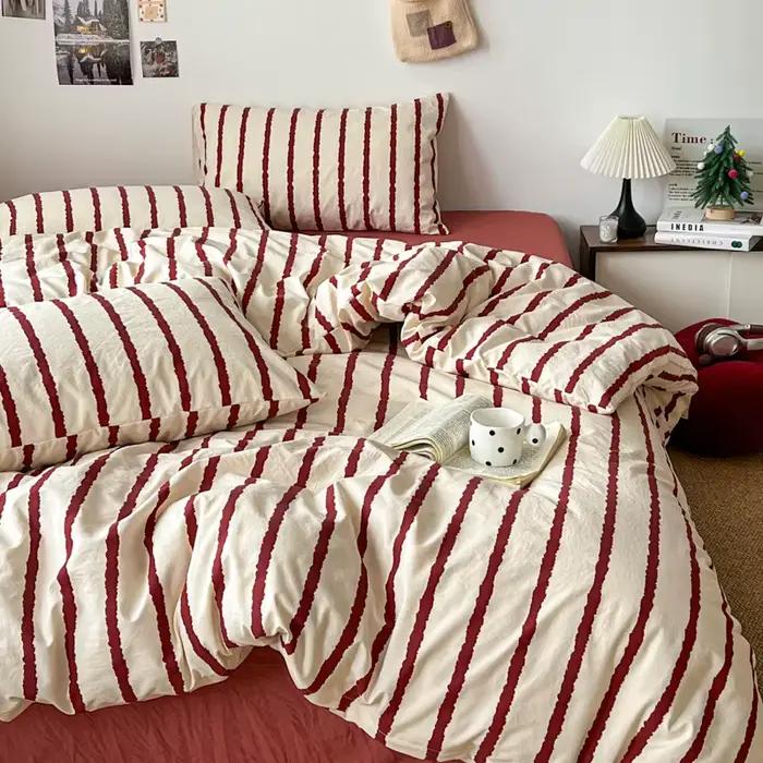 Ensemble de housse de couette en microfibre imprimée rayée