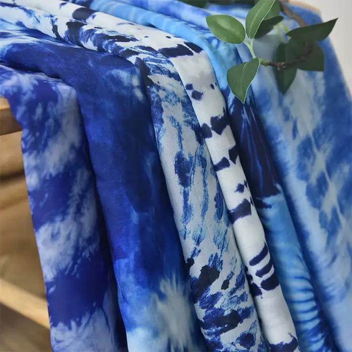 Flocon de neige velours Tie-Dye Lyocell fil fin tissu encre lavage Style maternelle artisanat rideaux faits à la main décor de mariage en gros