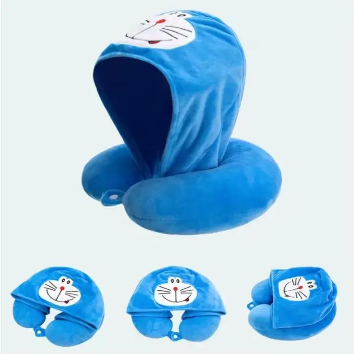 Oreiller de voyage en forme de U pour femmes et hommes, sweat à capuche de dessin animé mignon, animaux, oreiller cervical, bureau, avion, nouveau coussin pour dormir en plein air