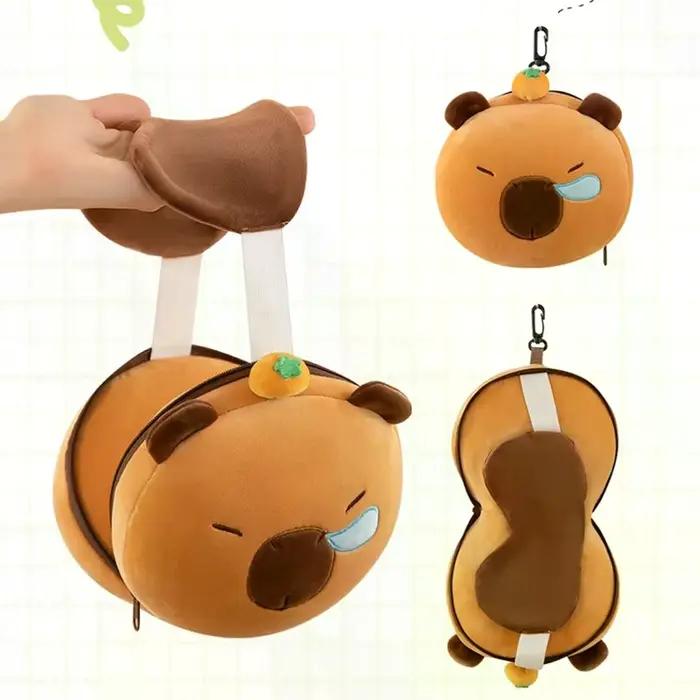 Oreiller de voyage 2-en-1 avec masque pour les yeux, peluche mignonne, oreiller de bureau portable, cadeau d'anniversaire