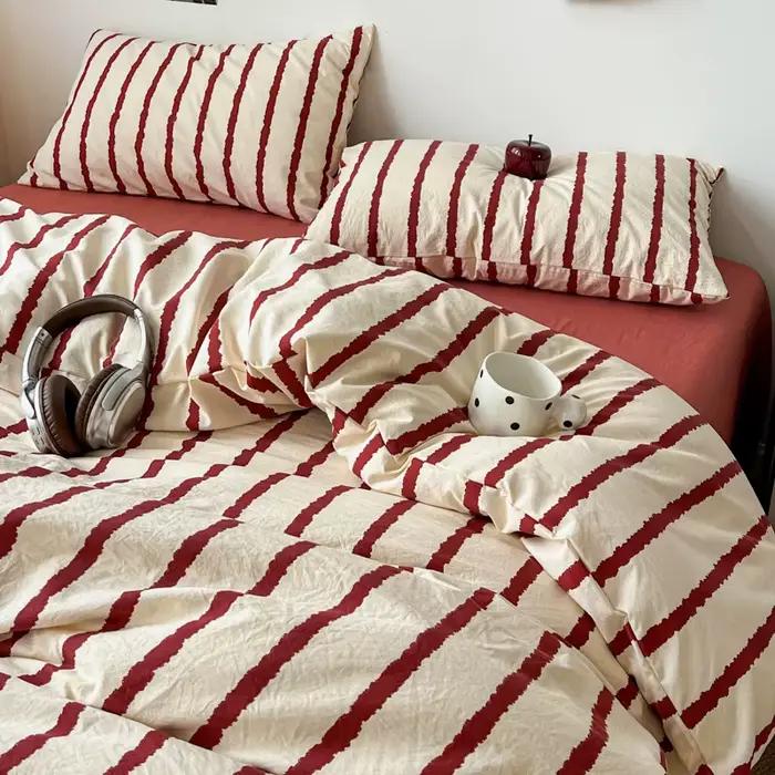 Ensemble de housse de couette en microfibre imprimée rayée